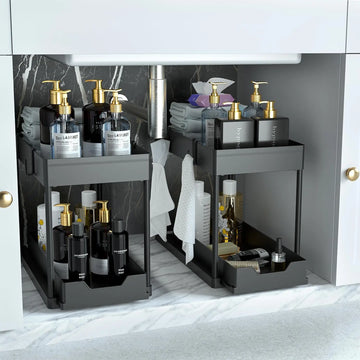 2 Pack Under Sink Organizer – Sliding 2 Tier Bathroom Cabinet Basket