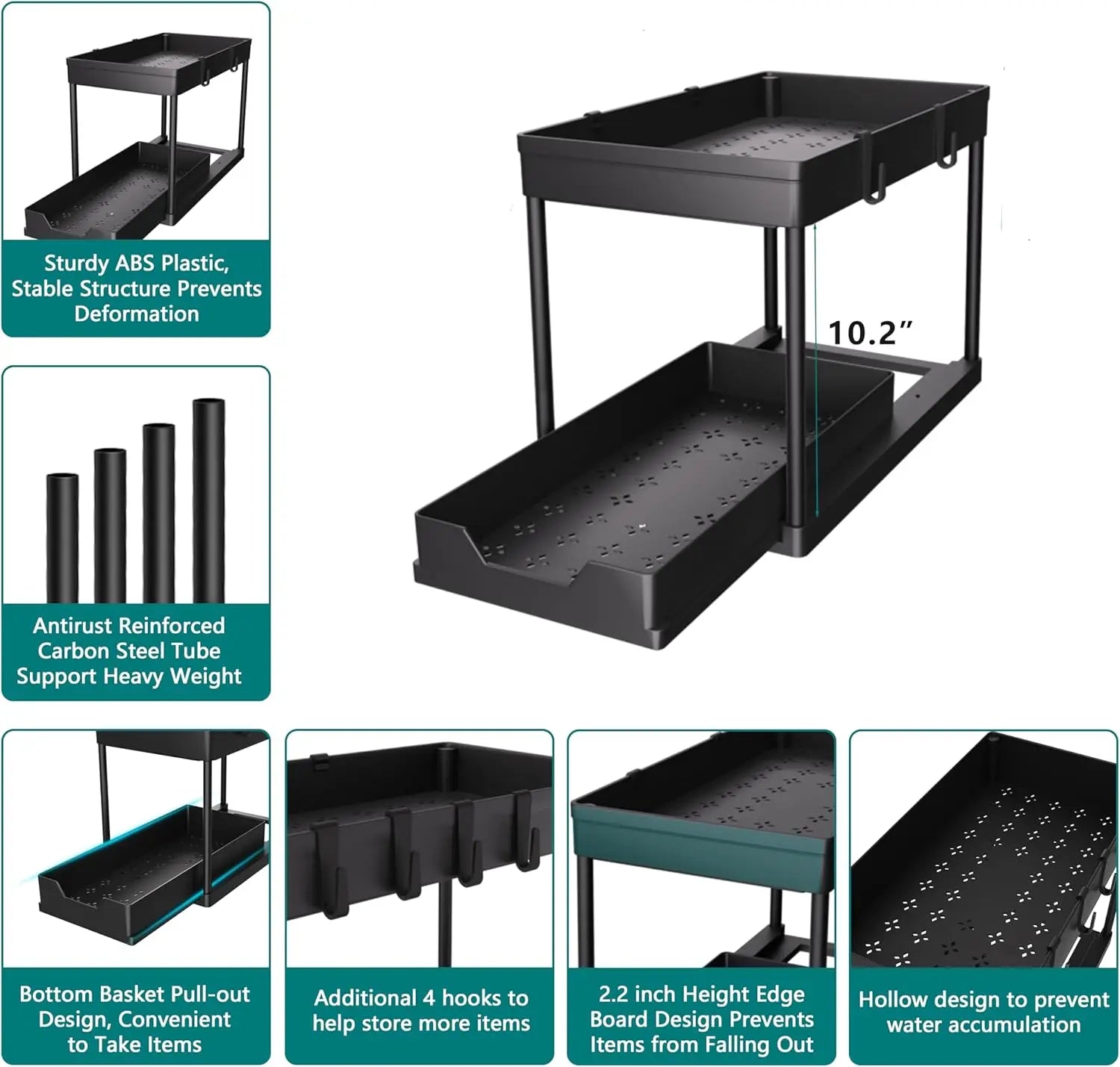 2 Pack Under Sink Organizer – Sliding 2 Tier Bathroom Cabinet Basket