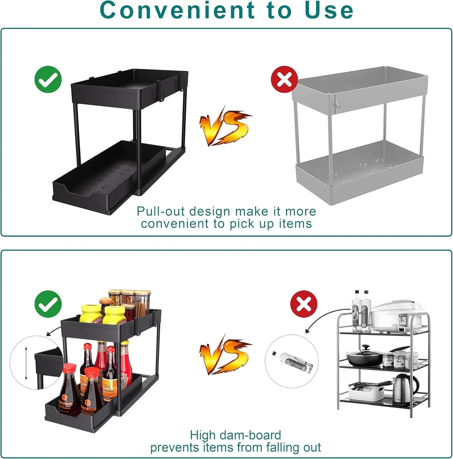 2 Pack Under Sink Organizer – Sliding 2 Tier Bathroom Cabinet Basket