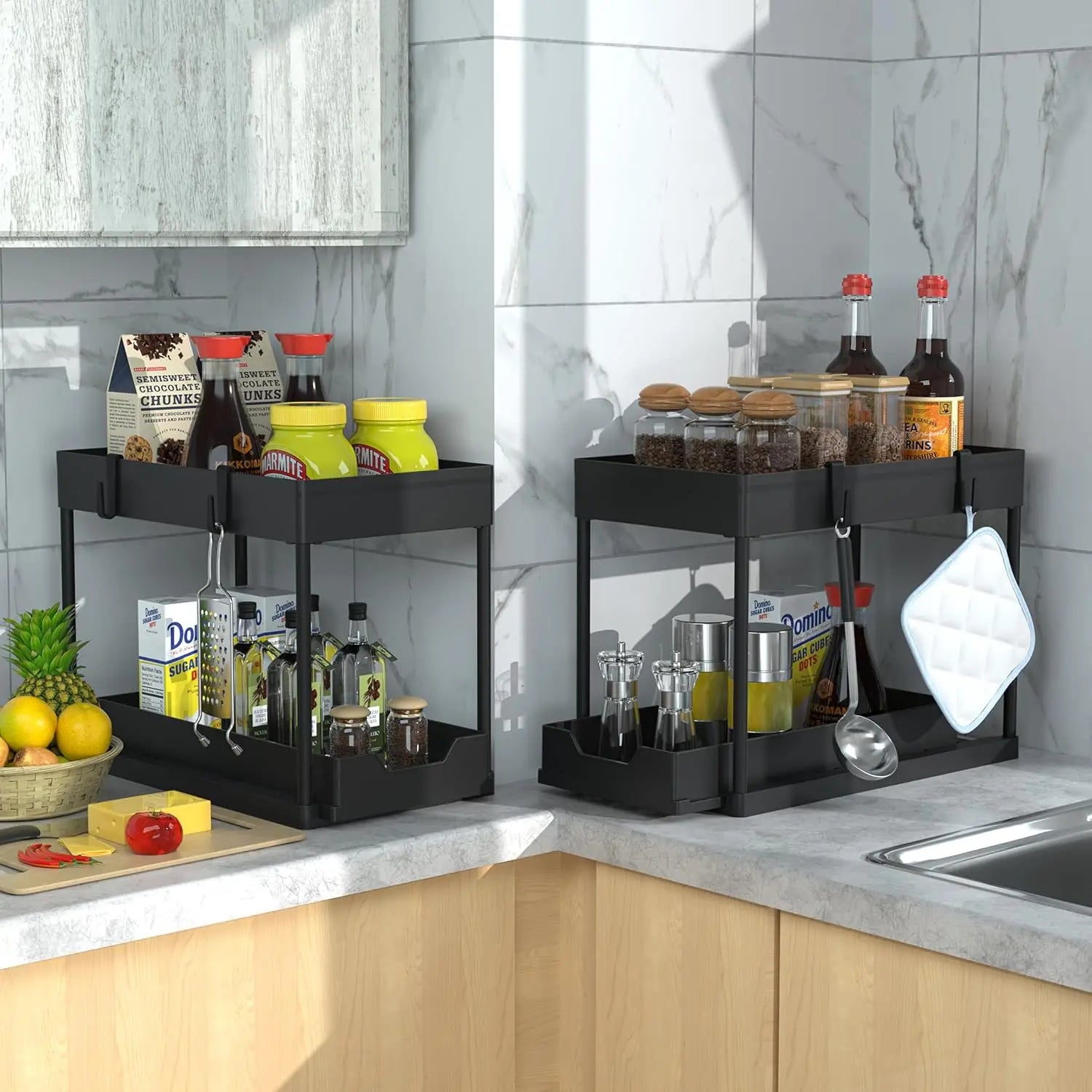 2 Pack Under Sink Organizer – Sliding 2 Tier Bathroom Cabinet Basket