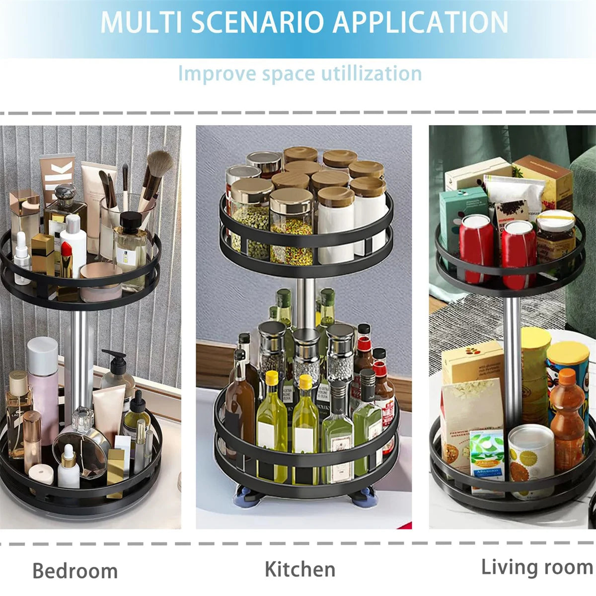 360° Rotatable Kitchen Spice Rack – Clean Storage Turntable Organizer