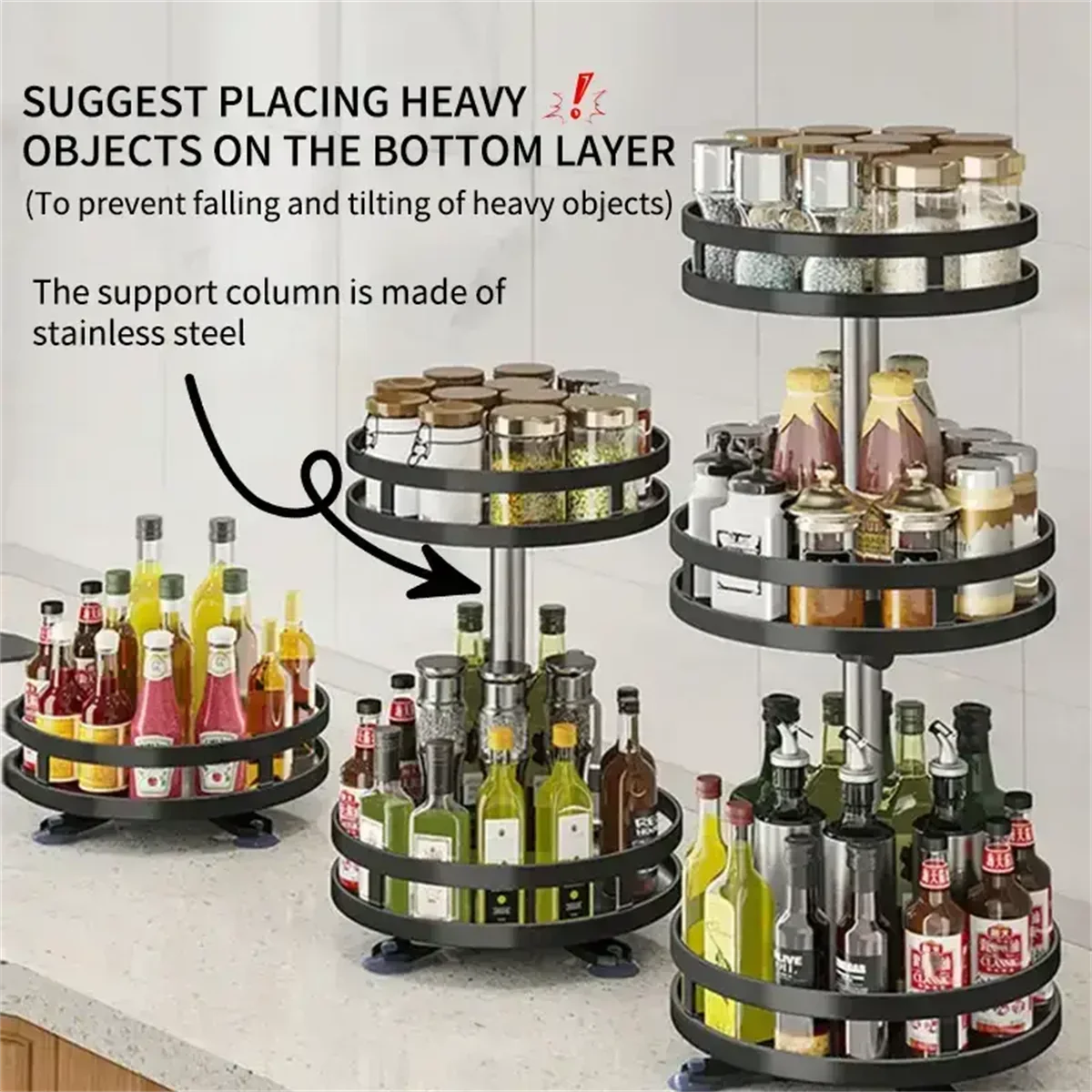 360° Rotatable Kitchen Spice Rack – Clean Storage Turntable Organizer