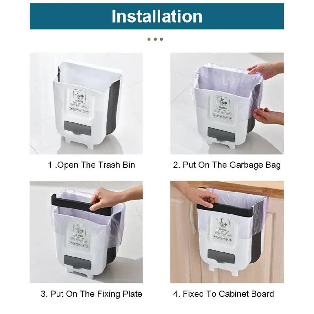 7L/10L Collapsible Wall Mounted Trash Can – Hanging for Kitchen