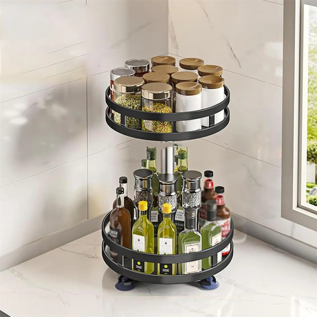 360° Rotatable Kitchen Spice Rack – Clean Storage Turntable Organizer