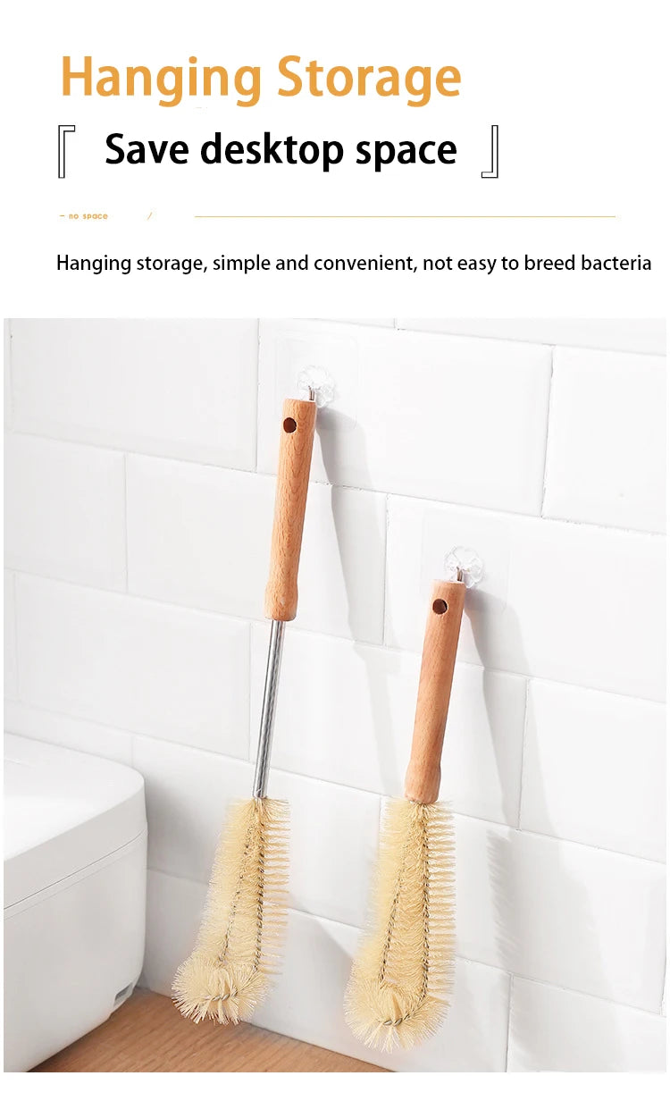 Wooden Long Handle Bottle Brush – Glass & Steel Scrubber Tool