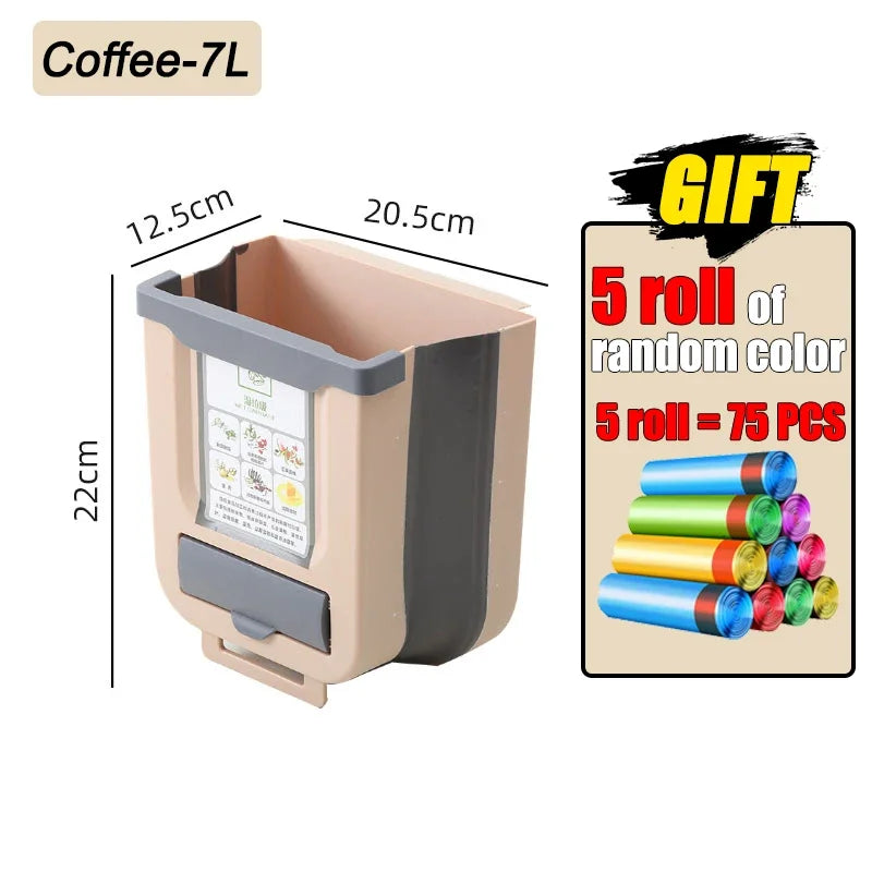7L/10L Collapsible Wall Mounted Trash Can – Hanging for Kitchen
