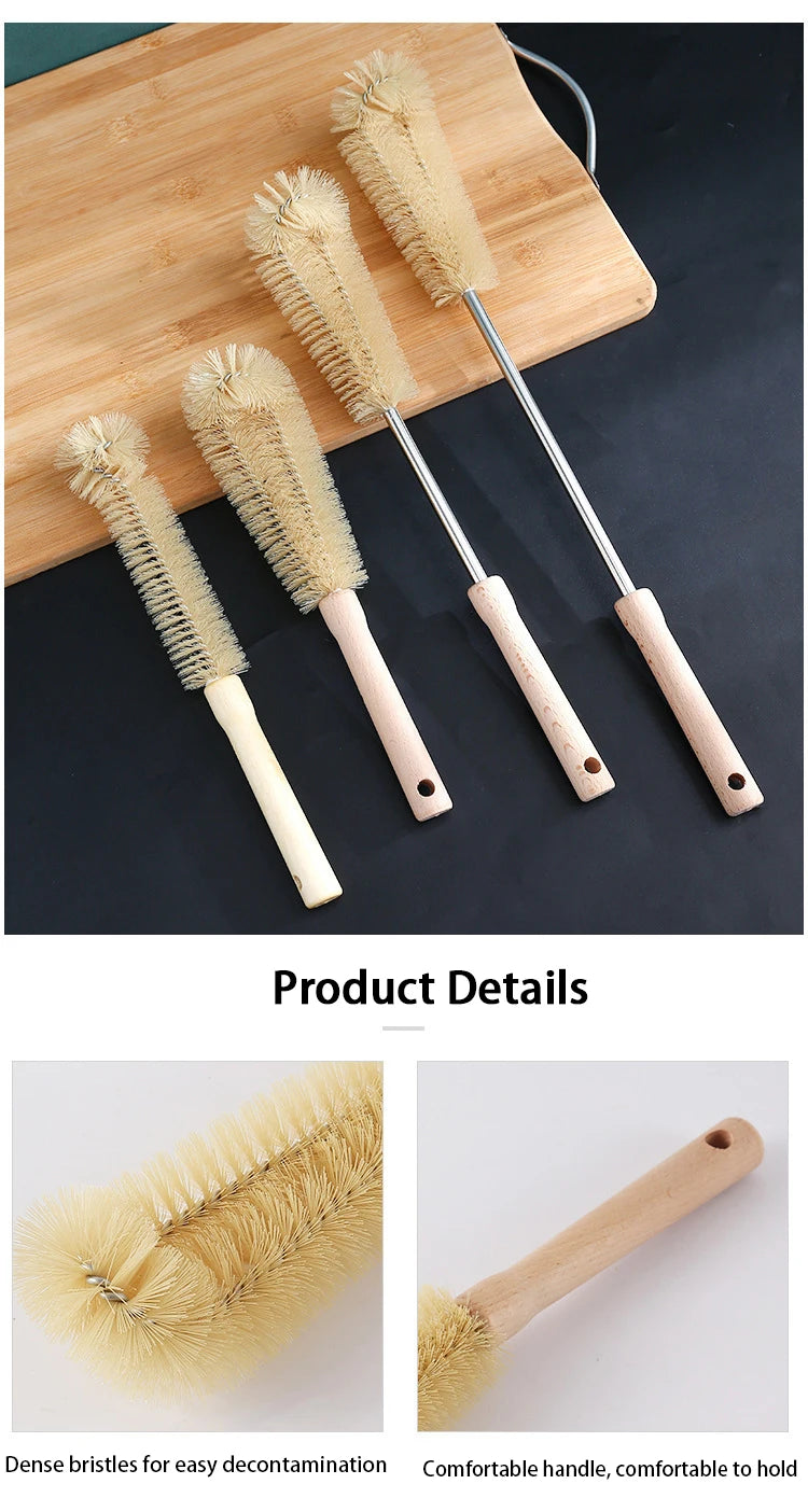 Wooden Long Handle Bottle Brush – Glass & Steel Scrubber Tool