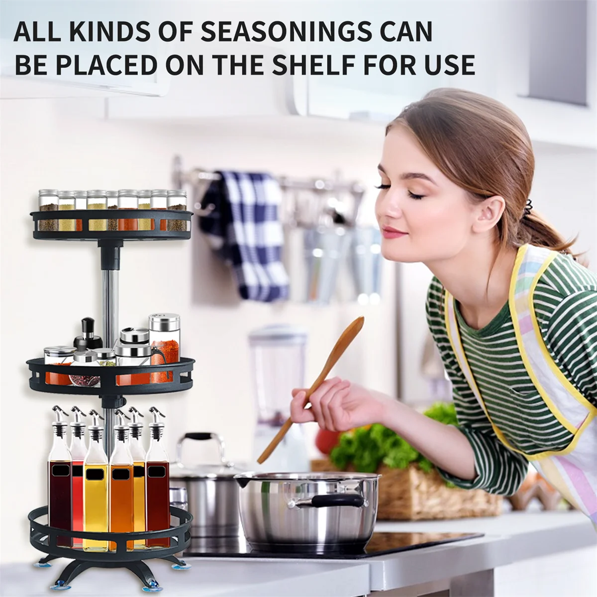 360° Rotatable Kitchen Spice Rack – Clean Storage Turntable Organizer