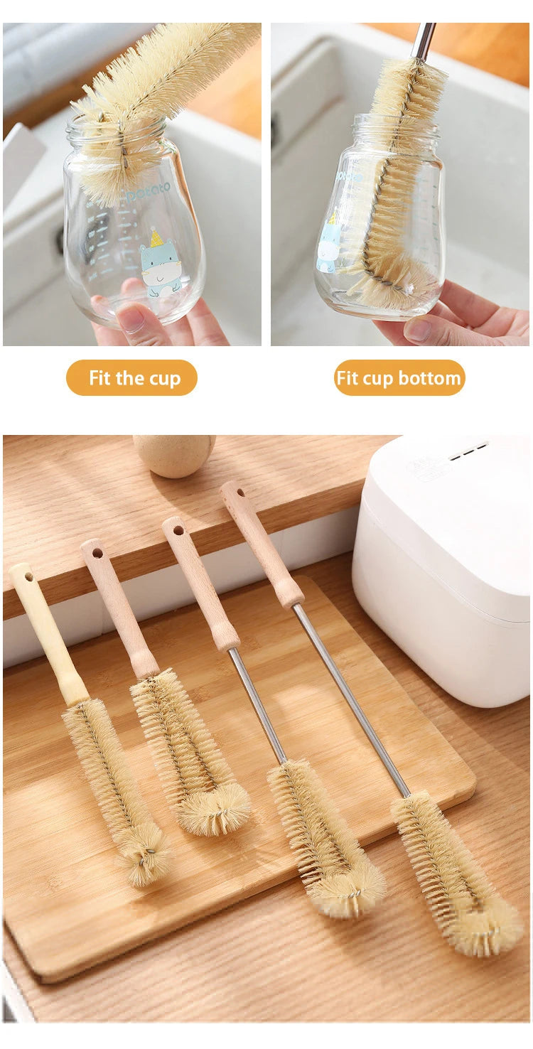 Wooden Long Handle Bottle Brush – Glass & Steel Scrubber Tool