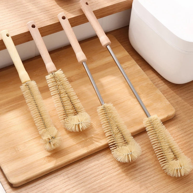 Wooden Long Handle Bottle Brush – Glass & Steel Scrubber Tool