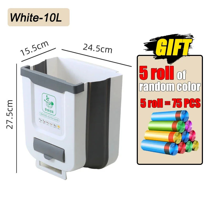 7L/10L Collapsible Wall Mounted Trash Can – Hanging for Kitchen