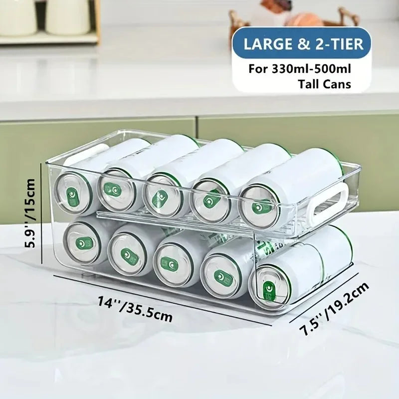 Stackable Soda Can Dispenser – Clear Fridge Drink Organizer Bin