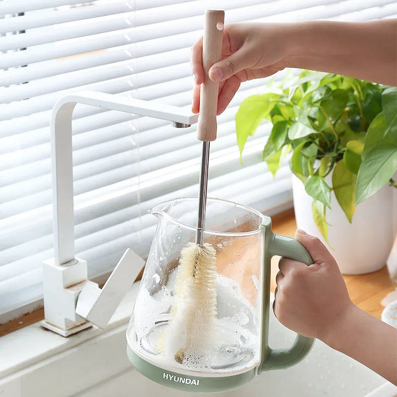 Wooden Long Handle Bottle Brush – Glass & Steel Scrubber Tool