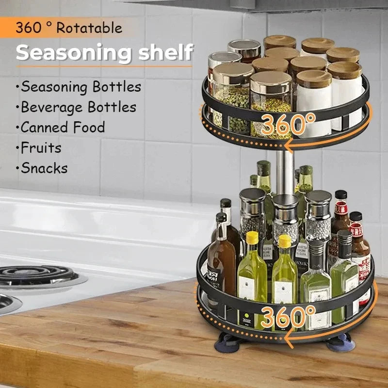 360° Rotatable Kitchen Spice Rack – Clean Storage Turntable Organizer