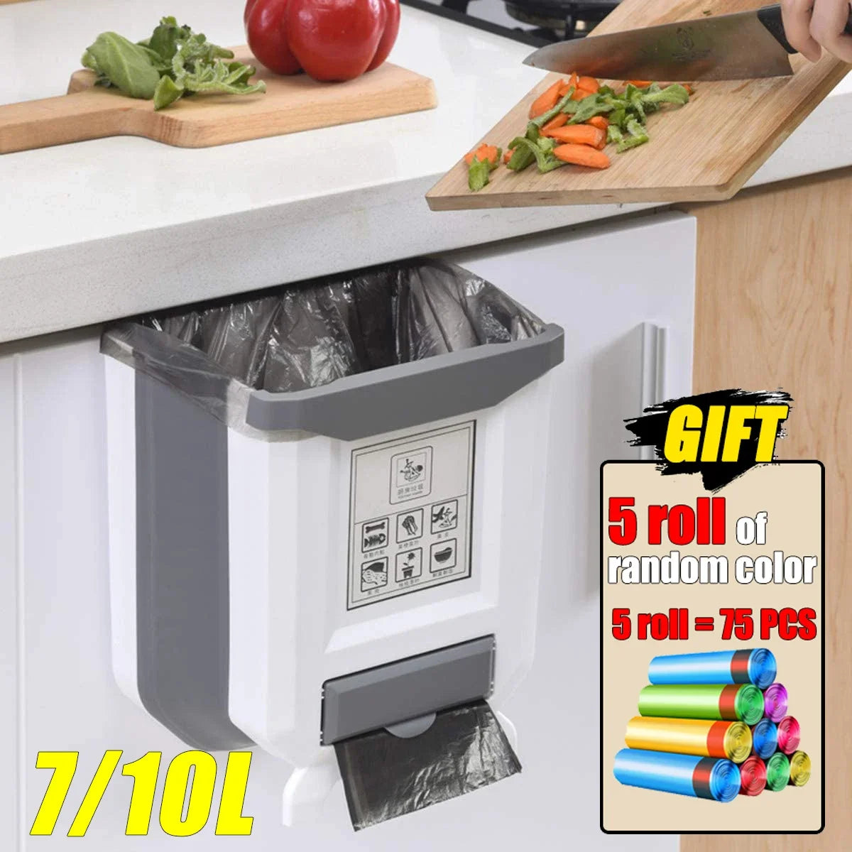 7L/10L Collapsible Wall Mounted Trash Can – Hanging for Kitchen