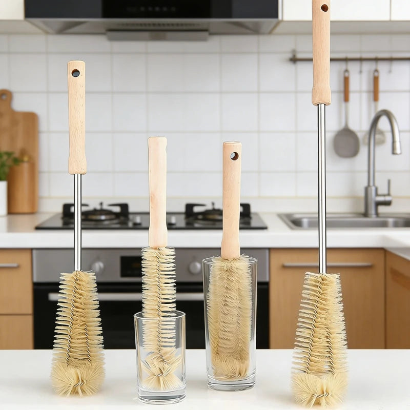 Wooden Long Handle Bottle Brush – Glass & Steel Scrubber Tool