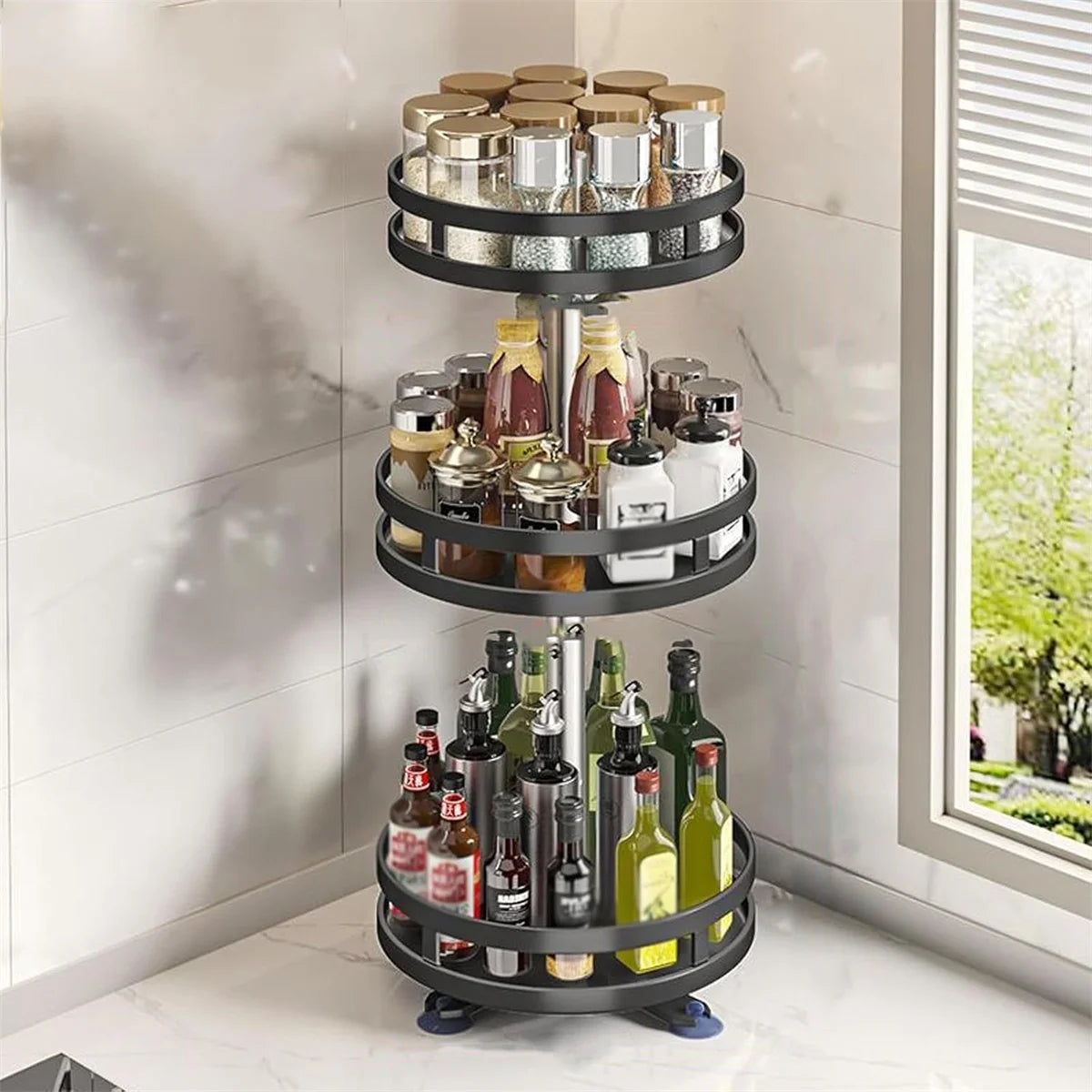 360° Rotatable Kitchen Spice Rack – Clean Storage Turntable Organizer
