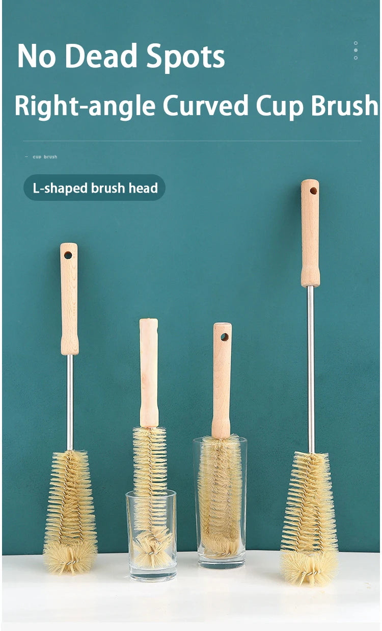 Wooden Long Handle Bottle Brush – Glass & Steel Scrubber Tool