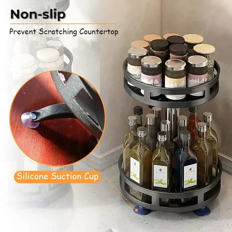 360° Rotatable Kitchen Spice Rack – Clean Storage Turntable Organizer