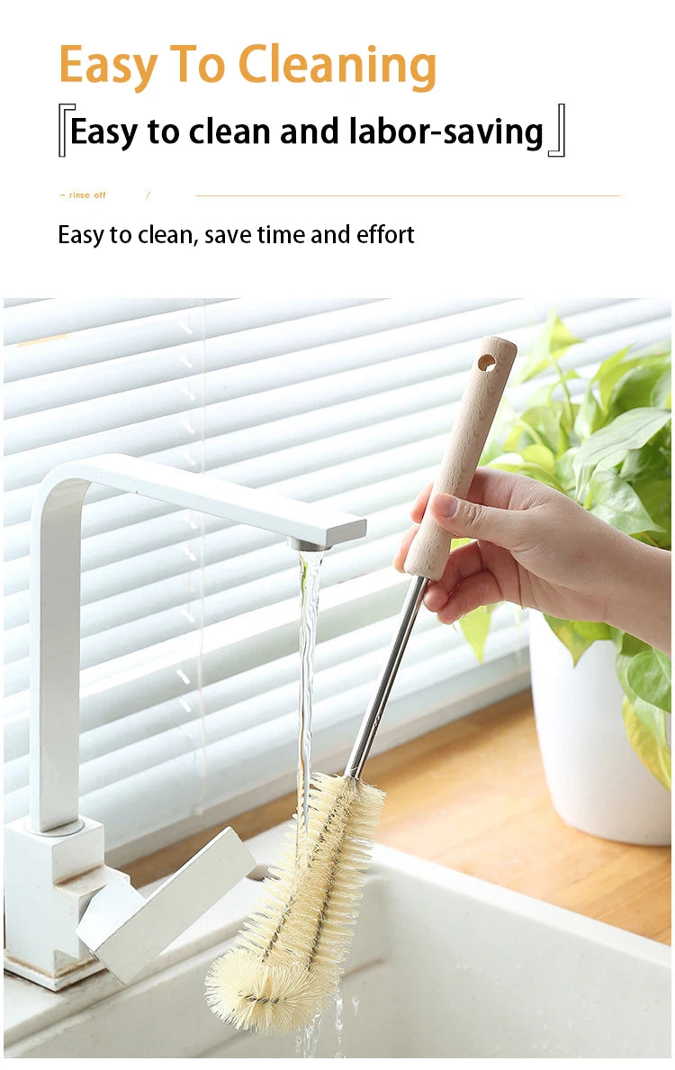 Wooden Long Handle Bottle Brush – Glass & Steel Scrubber Tool