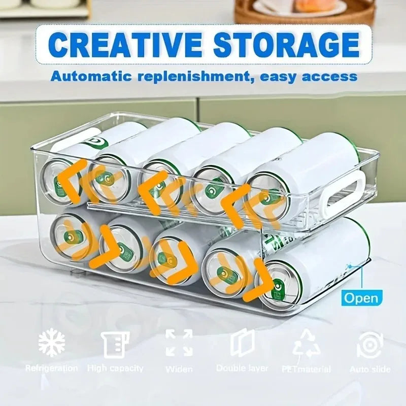 Stackable Soda Can Dispenser – Clear Fridge Drink Organizer Bin