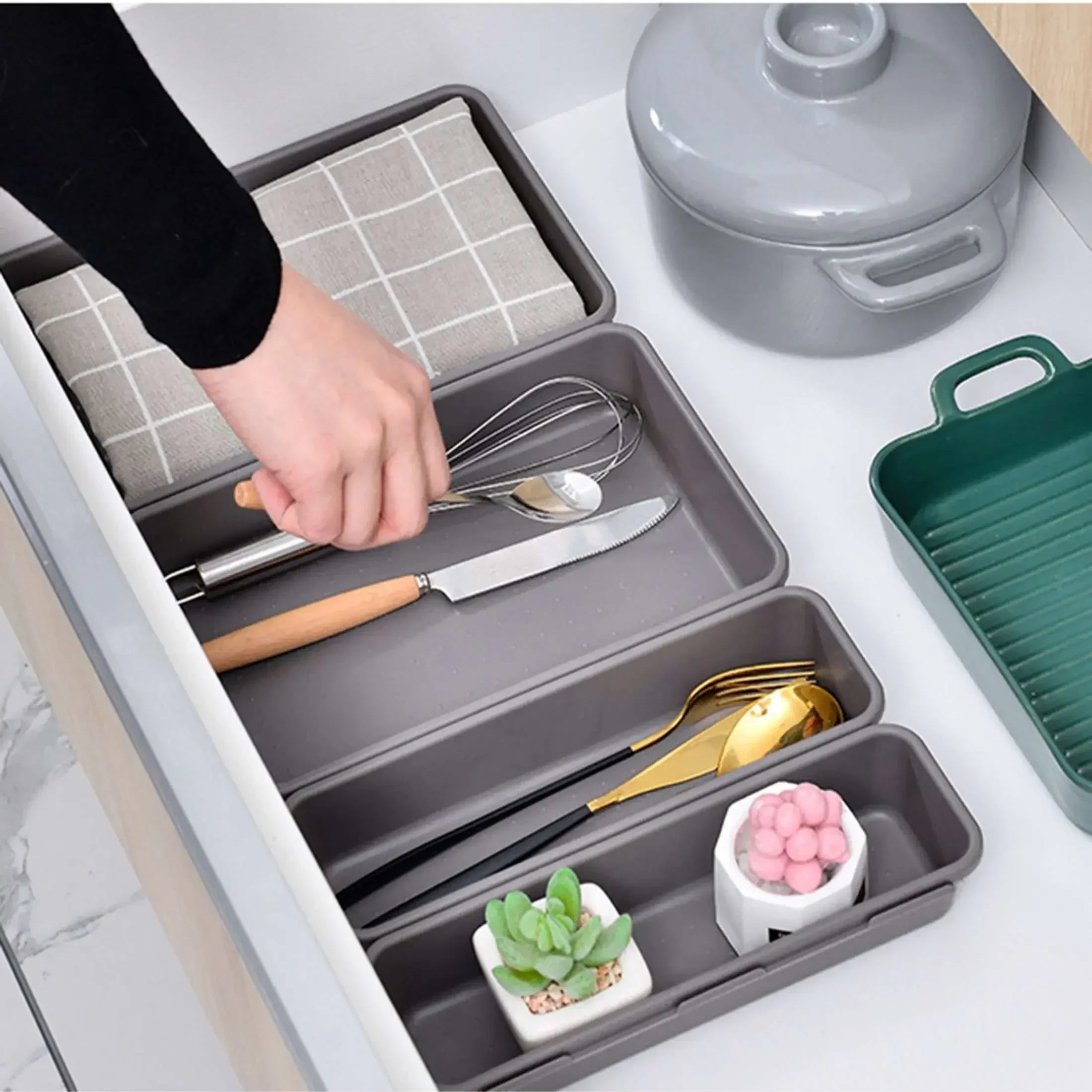 8pc Adjustable Drawer Organizer – Makeup & Kitchen Divider Tray Set
