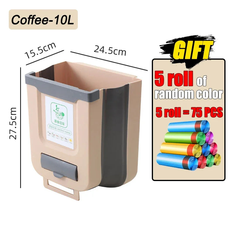 7L/10L Collapsible Wall Mounted Trash Can – Hanging for Kitchen
