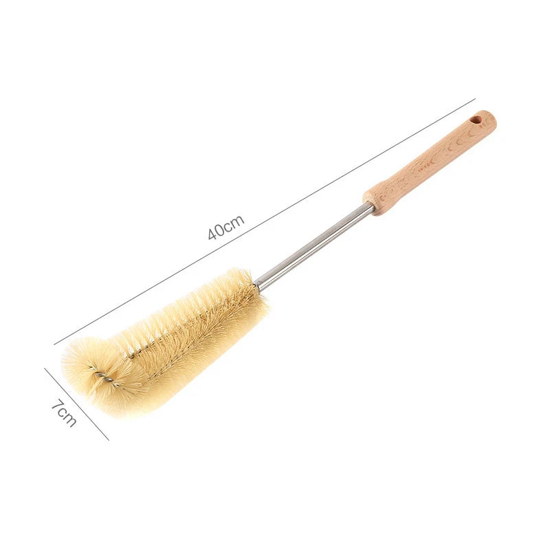 Wooden Long Handle Bottle Brush – Glass & Steel Scrubber Tool