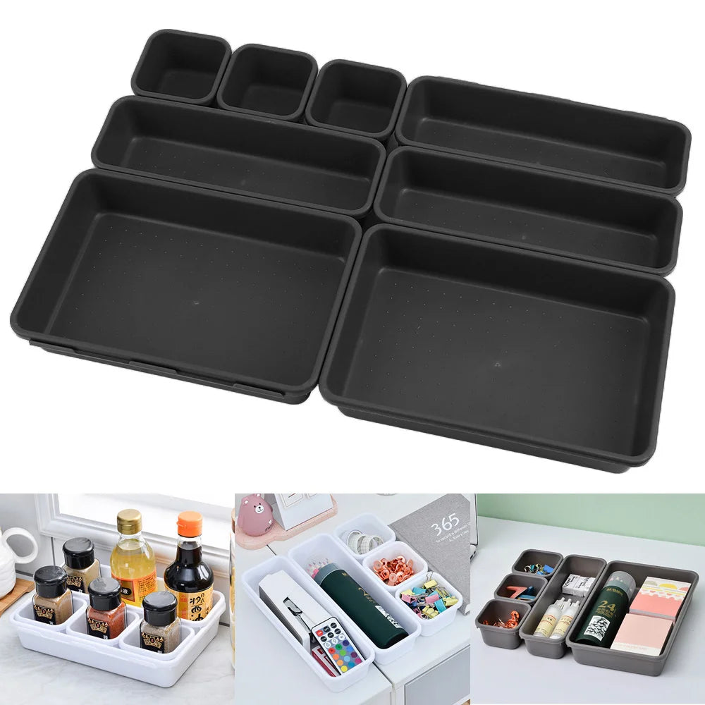 8pc Adjustable Drawer Organizer – Makeup & Kitchen Divider Tray Set
