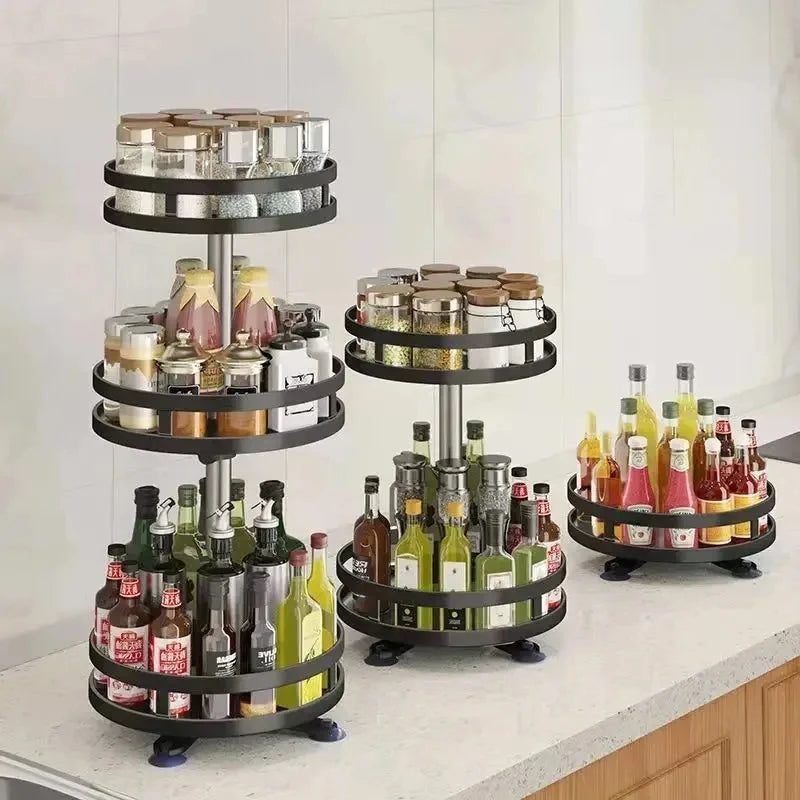 360° Rotatable Kitchen Spice Rack – Clean Storage Turntable Organizer