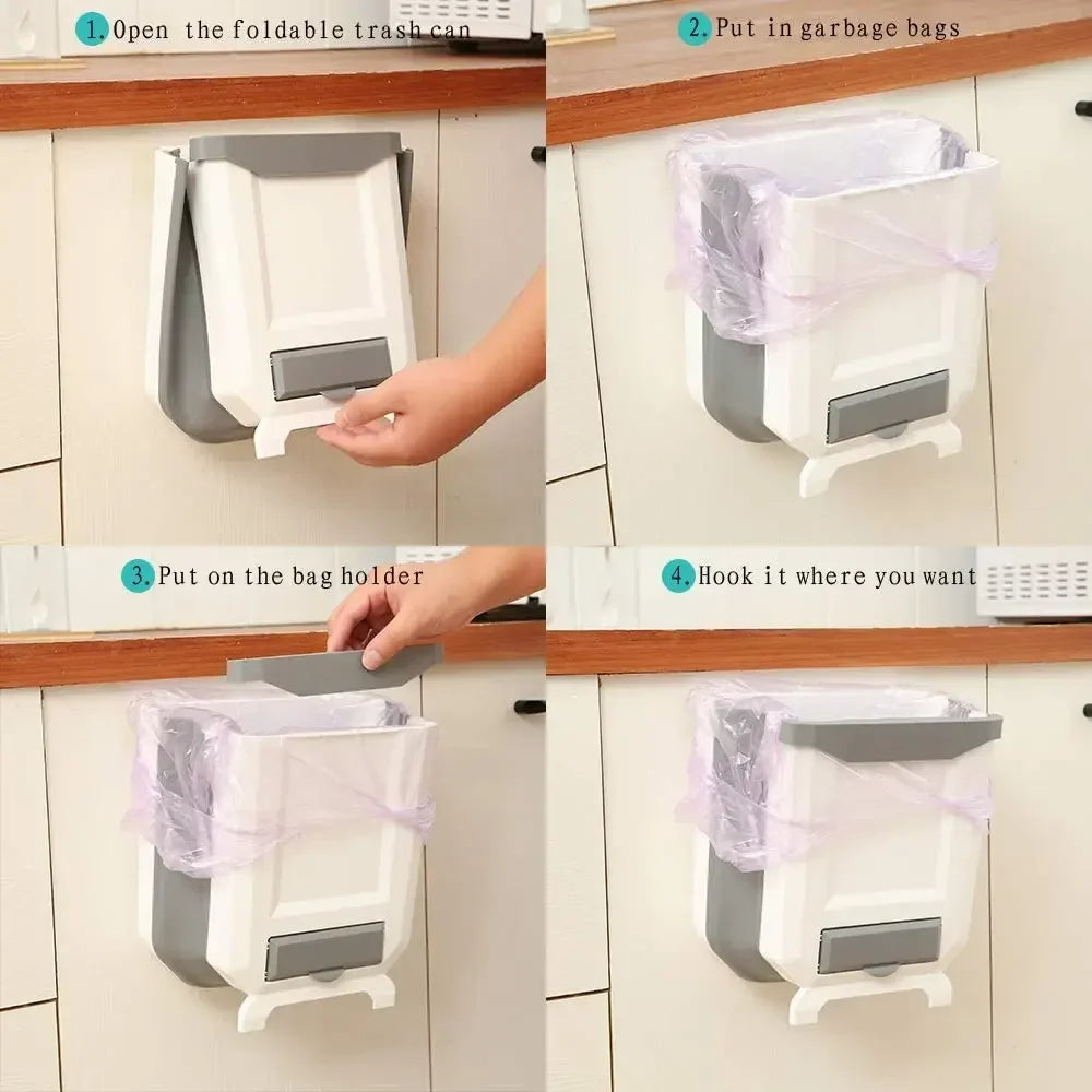 7L/10L Collapsible Wall Mounted Trash Can – Hanging for Kitchen
