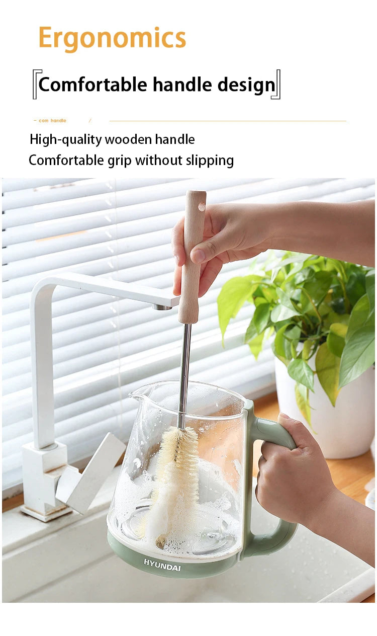 Wooden Long Handle Bottle Brush – Glass & Steel Scrubber Tool