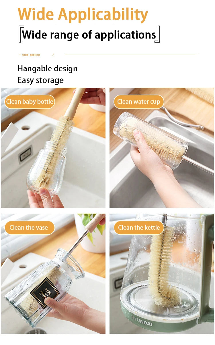 Wooden Long Handle Bottle Brush – Glass & Steel Scrubber Tool