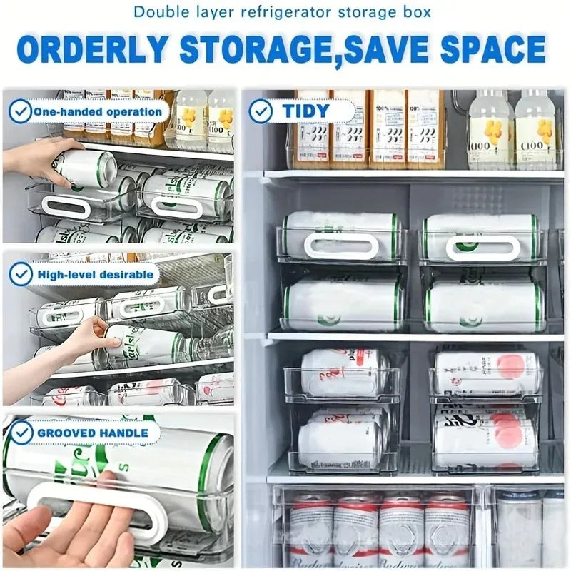 Stackable Soda Can Dispenser – Clear Fridge Drink Organizer Bin
