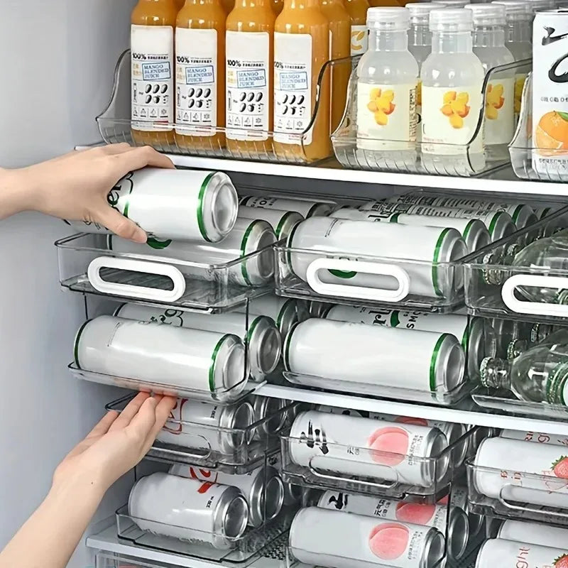 Stackable Soda Can Dispenser – Clear Fridge Drink Organizer Bin
