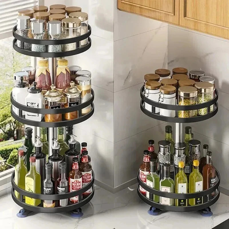 360° Rotatable Kitchen Spice Rack – Clean Storage Turntable Organizer